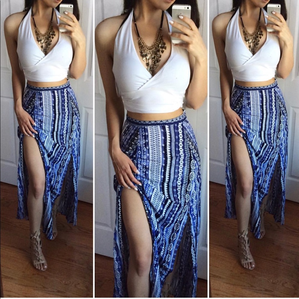 Blue patterned maxi dress